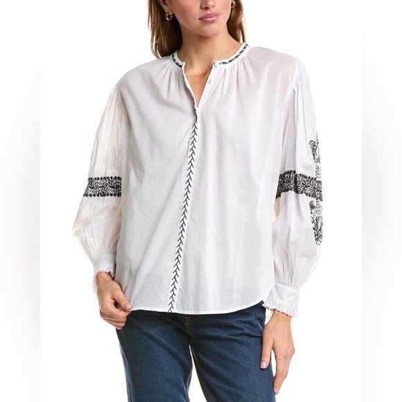 Johnny Was JADE Kivi Blouse White Cotton Embroidered Long Sleeve Small NWT - Picture 13 of 14